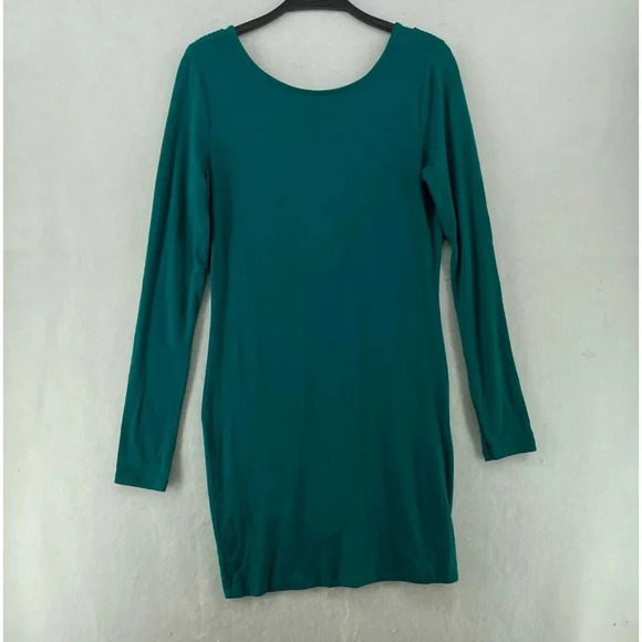 Forever 21 Dress Womens Sz M Green Turquoise Bodycon Low Back Round Neck Stretch - Picture 1 of 10